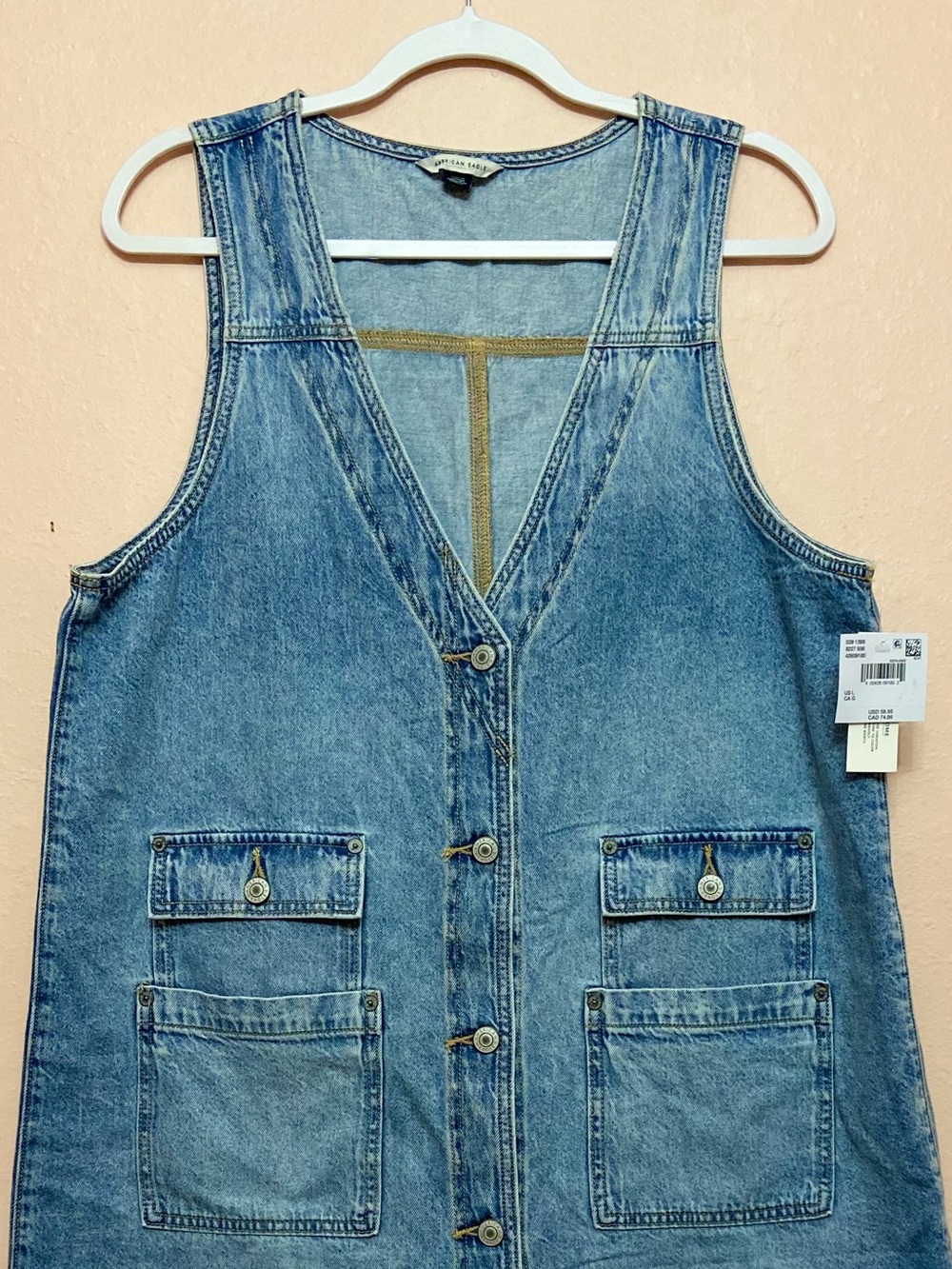 American Eagle Denim V-Neck Pinafore Dress - Picture 2 of 3